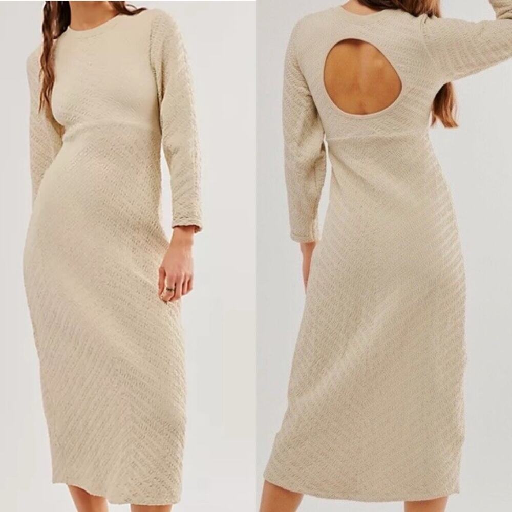 Free People Midi Dress Gabby Seamless Ivory Stretchy Boho Womens Size M/L NWT